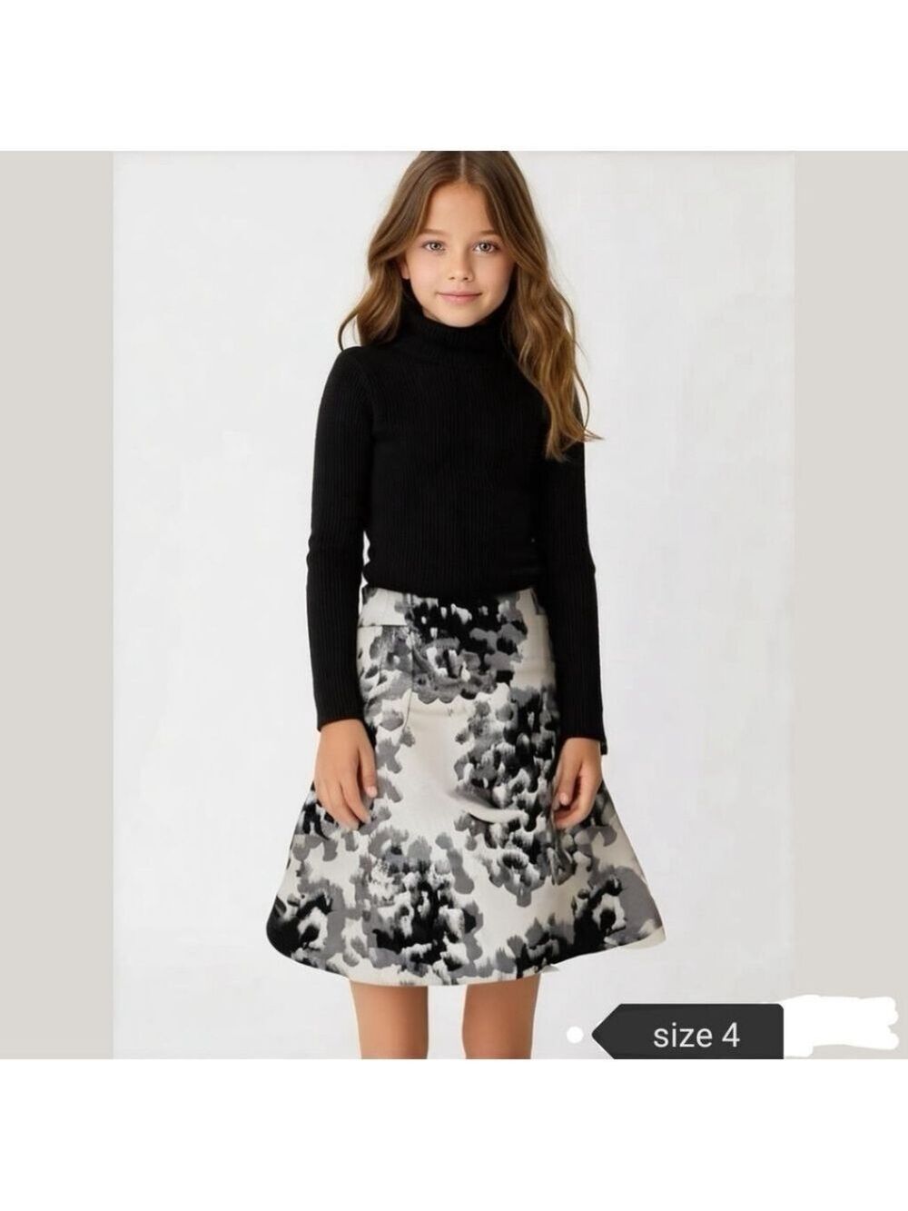 Girl's H&m brocade skirt black grey cream abstract